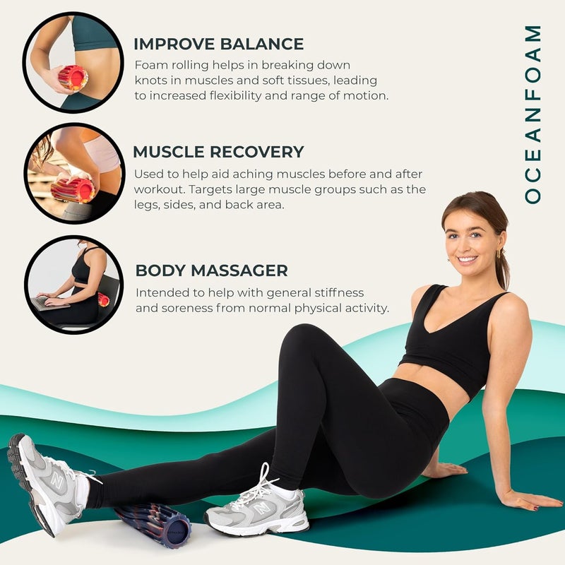 Oceanfoam Ripple Travel Foam Roller (11" x 3.35") Firm Mini Foam Roller for Physical Therapy, Deep Tissue Massage, Back Pain - High Density, Wave Textured, Yoga, Exercise (Red, Gold & Natural Marbled) - Image 5